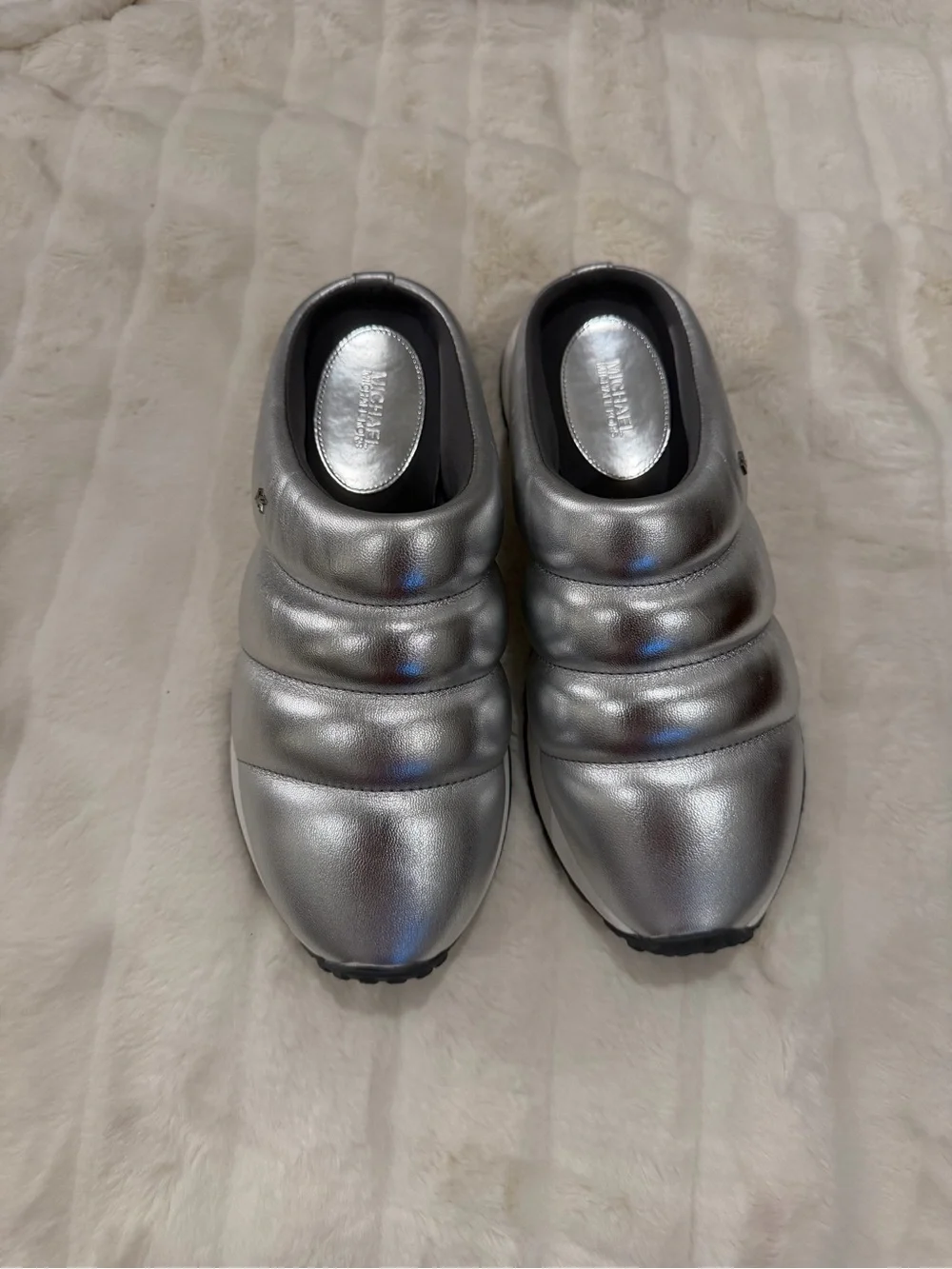 Michael Kors Metallic Silver Quilted Slip-On Sneakers